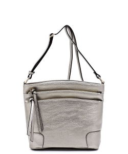 All-In-One Tassel Detailed Crossbody Bag/ Messenger Bag with Double-zipped front compartment WU059 LPEWTER